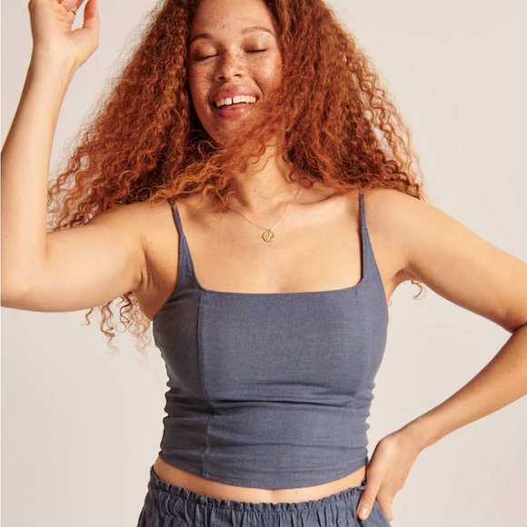 Square- neck linen blend tank top - Picture 4 of 4